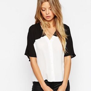 ASOS Mono Color Block Cropped V Neck Kimono Top